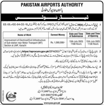 Pakistan Airport Authority Karachi Tender Notice-1